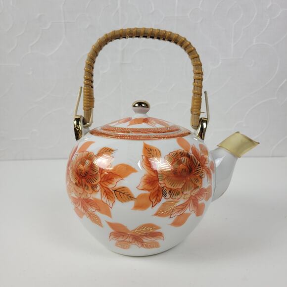 Vtg. Napcoware Japan Teapot With Lid Hand Painted Famille Rose Orange Porcelain - Picture 2 of 15